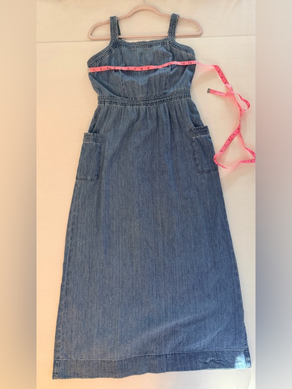 Madewell Strappy Blue Denim Apron Cross-Back Button-Down Midi Dress Size 4T - Picture 4 of 13